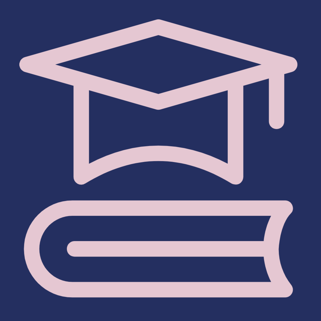 Graduation cap on book
pink on blue